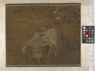 العرسان يمشطون الحصان الأبيض (الألوان على الحرير) بواسطة Zhao Mengfu Chao Meng Fu أو