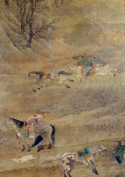متسابق منغولي يطارد حصانًا. التفاصيل. الرسم الحريري لفو تشاو مونغ بواسطة Zhao Mengfu Chao Meng Fu أو