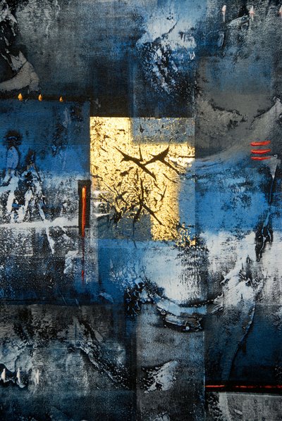 Abstract art; painting in the colours gold; blue; black and grey; Ubud; Bali; Indonesia; Southeast Asia; Asia بواسطة فريدريك (المرتبط ب) بارنارد