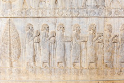 Ancient relief of the Achaemenids; delegation of the Ionians; Apadana Palace; archaeological site; ancient Persian city Persepolis; UNESCO World Heritage Site; Fars Province; Iran; Asia بواسطة فريدريك (المرتبط ب) بارنارد