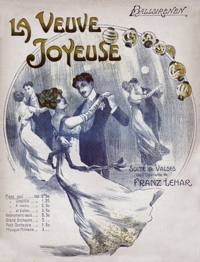 الأزواج يرقصون على رقصة الفالس بالسيرينين. حوالي عام 1910 (رسم توضيحي) بواسطة . .