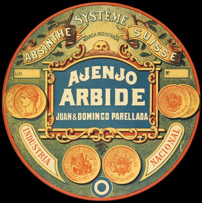 تسمية الأفسنتين الأرجنتينية ماركة Ajenjo Arbide بواسطة فريدريك (المرتبط ب) بارنارد
