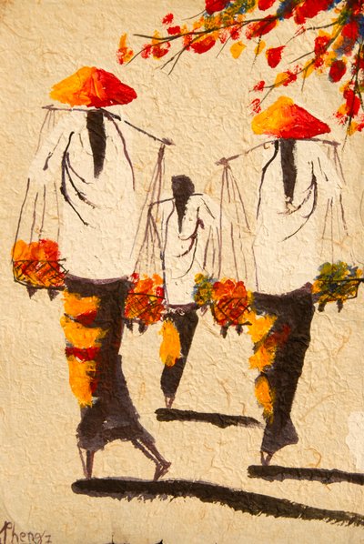 Painting; Asian women with rice hats; Vientiane; Laos; Southeast Asia; Asia بواسطة فريدريك (المرتبط ب) بارنارد