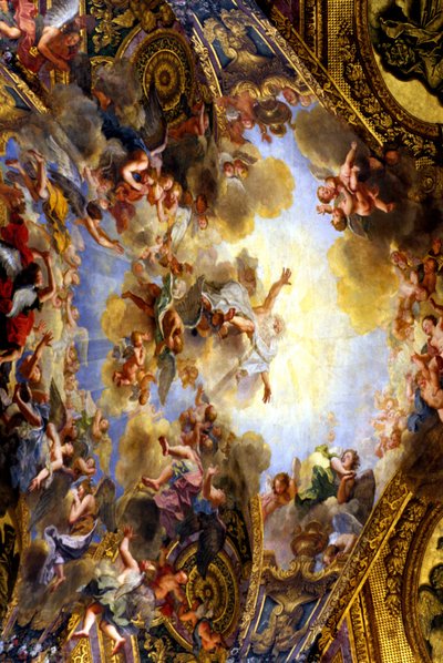 رسم قبو الكنيسة الملكية ، رسمه أنطوان كويبل (1661-1722). عنوانه "الأب الأبدي في مجده يأتي بوعد الفداء إلى العالم". بدأ المصلى الملكي Jules Hardouin Mansart (1646-1708) في عام 1699 واكتمل بواسطة . .