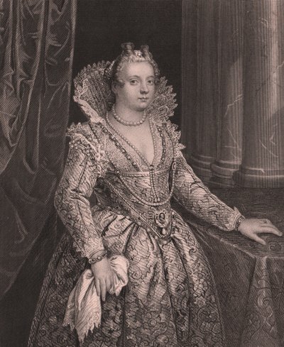 صورة ماريا دي ميديشي (1575-1642) ، ملكة فرنسا ، نقش من قبل دبليو فرينش من لوحة لجيوفاني فاسولو ، من معرض باين الملكي في دريسدن ، بقلم ألبرت هنري باين ، ناشر إتش باين دريسدن ولايبزيغ ، حوالي عام 1840 بواسطة سيفيريني سيفيريني