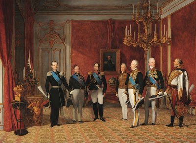 استقبال الأمير مترنيخ للدوق الأكبر ألكسندر نيكولايفيتش في هوفبورغ فيينا عام 1839 بواسطة Фердинанд Георг Вальдмюллер