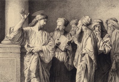 يسوع والكتبة والشيوخ بواسطة after Albert Robida
