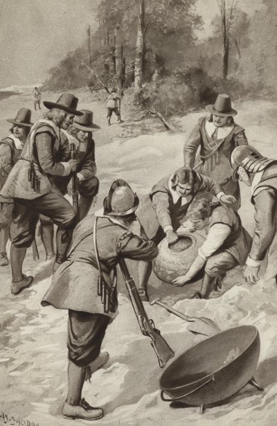 الآباء الحجاج يضربون الرمال ويجدون الذرة بواسطة بعد تشارلز ميلز شيلدون