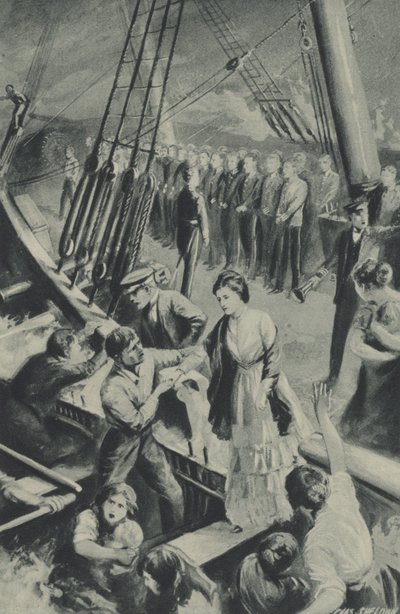 رجال Birkenhead يقفون إلى الأمام بينما تنزل السفينة في المياه بواسطة بعد تشارلز ميلز شيلدون