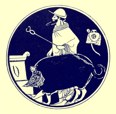 هيرميس والكلب المقنع ، رسم توضيحي من لوحات زهرية يونانية بواسطة JE Harrison و DS MacColl ، تم نشره عام 1894 (صورة رقمية محسنة) بواسطة بعد المدرسة الإنجليزية