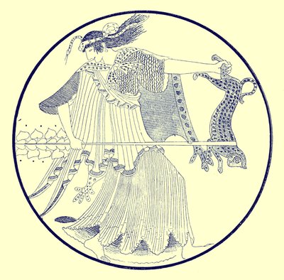 Maenad ، رسم توضيحي من لوحات زهرية يونانية بواسطة JE Harrison و DS MacColl ، تم نشره عام 1894 (صورة رقمية محسنة) بواسطة بعد المدرسة الإنجليزية