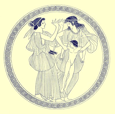 Prokne و Philomela و Itys ، رسم توضيحي من لوحات زهرية يونانية بواسطة JE Harrison و DS MacColl ، تم نشره عام 1894 (صورة رقمية محسنة) بواسطة بعد المدرسة الإنجليزية