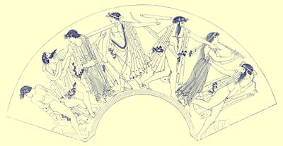 Revel by Brygos ، رسم توضيحي من لوحات زهرية يونانية بواسطة JE Harrison و DS MacColl ، تم نشره عام 1894 (صورة رقمية محسنة) بواسطة بعد المدرسة الإنجليزية