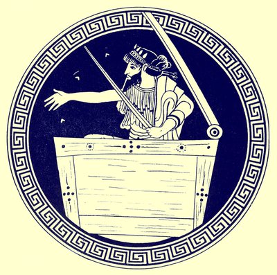 ثواس في الصدر ، رسم توضيحي من لوحات زهرية يونانية بقلم جي إي هاريسون و DS MacColl ، تم نشره عام 1894 (صورة رقمية محسنة) بواسطة بعد المدرسة الإنجليزية