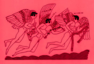 ثلاثة آلهة حب مجنحة ، رسم توضيحي من لوحات زهرية يونانية بواسطة JE Harrison و DS MacColl ، تم نشره عام 1894 (صورة محسنة رقميًا) بواسطة بعد المدرسة الإنجليزية