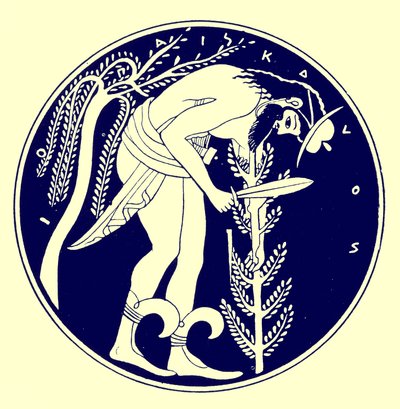 وودمان في العمل ، رسم توضيحي من لوحات زهرية يونانية بواسطة JE Harrison و DS MacColl ، تم نشره عام 1894 (صورة رقمية محسنة) بواسطة بعد المدرسة الإنجليزية
