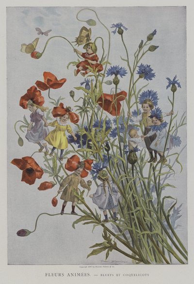 فلور أنيمي. Bluets et Coquelicots. (زهور متحركة: زهور الذرة والخشخاش) بواسطة بعد فيرمين بويسيت
