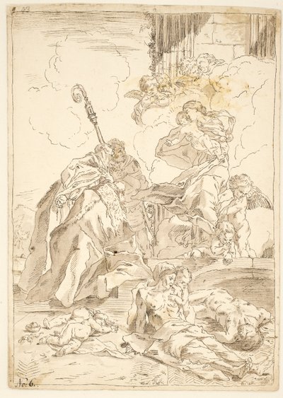 مادونا والطفل يظهران أمام اثنين من القديسين خلال تفشي الطاعون بواسطة after Pietro Testa