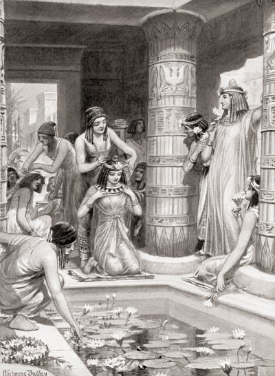 تم منح الضيوف الذين يصلون لتناول العشاء في مصر القديمة الماء لغسل أقدامهم وأيديهم ، تم مسحهم بزيت معطر ومتوج بأكاليل من الزهور ، من Hutchinsons History of the Nations ، حانة بواسطة بعد روبرت دادلي