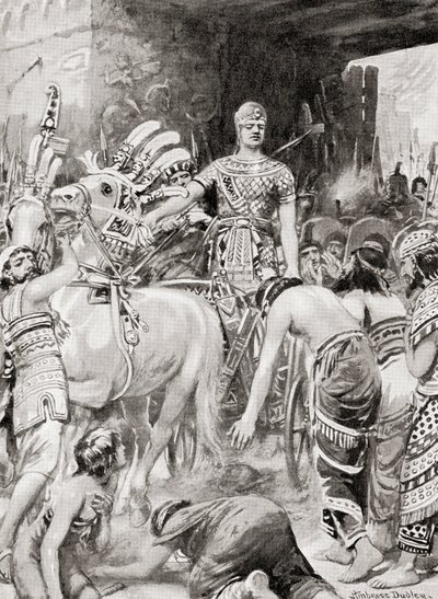 Psamtik I من مصر يدخل مدينة Azotus أو Ashdod ، من Hutchinsons History of the Nations ، pub. بواسطة بعد روبرت دادلي