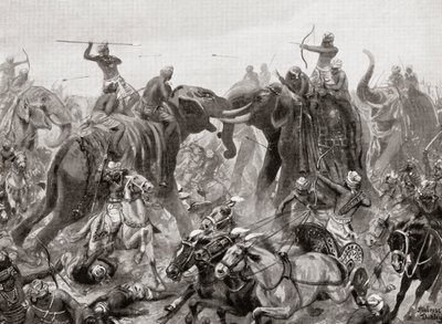 هزيمة Pulakeshin Chalukhya من قبل Narasimhavarman I في Badami في 642 م ، من Hutchinsons History of the Nations ، pub. بواسطة بعد روبرت دادلي