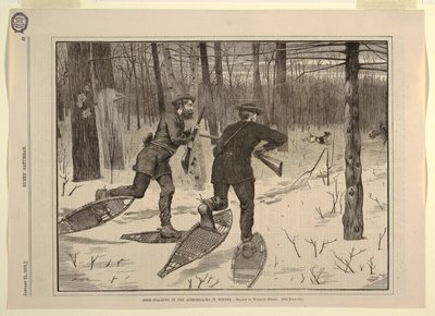 مطاردة الغزلان في Adirondacks في الشتاء ، من كل يوم سبت ، 21 يناير 1871 ، ص. 57 بواسطة بعد وينسلو هوميروس