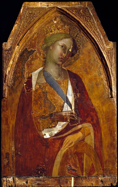 القديسة كاثرين من الإسكندرية لوحة لبارتولو دي فريدي (حوالي 1330-1410) 1390 Dim 83x52.5 سم أسيزي ، متحف الخزانة في بازيليك سان فرانسيسكو. كلية بيركنز بواسطة لذلك مانفريدي دي باتيلوري بارتولو دي فريدي