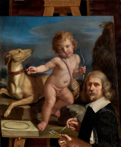 بورتريه ذاتي قبل لوحة "أمور فيديل" بواسطة يسمى Guercino Giovanni Francesco Barbieri