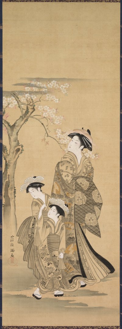 امرأة وطفلان بواسطة copy after Kubo Shunman