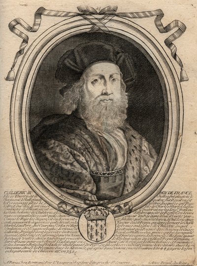 سلالة Merovingians: صورة Childeric III (714-755) ملك الفرنجة - CHILDERIC الثالث (754) ملك الفرنجة ، 741-751 ، وآخر من Merovingians - نقش من 'Les Augustes Representations de tous les ملوك فرنسا من فاراموند بواسطة دي لارميسين
