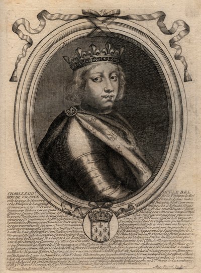 صورة شخصية تشارلز الرابع بيل (1294 - 1328) ، ملك فرنسا - شارل الرابع "المعرض" (1294-1328) ملك فرنسا - نقش من "تمثيلات Les Augustes de tous les Kings de France من Pharamond إلى LouisXIV" ، باريس بواسطة دي لارميسين