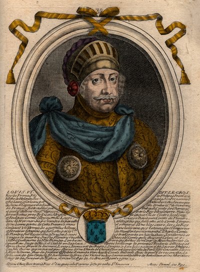صورة لويس السادس ، تسمى The Fat - نقش من 'Les Augustes Representations de tous les Kings de France من Pharamond إلى LouisXIV' ، باريس بواسطة دي لارميسين