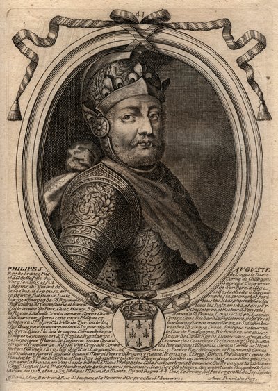 صورة لفيليب الثاني ديت فيليب أوغست (1165-1223) - فيليب أوغسطس الثاني (1165-1223) ملك فرنسا - نقش من 'Les Augustes Representations de tous les Kings de France من Pharamond إلى LouisXIV' ، باريس بواسطة دي لارميسين