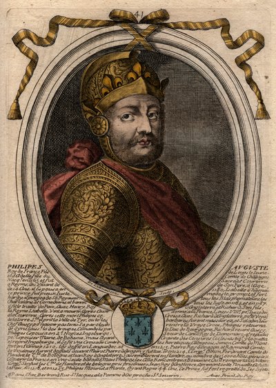 صورة لفيليب الثاني ديت فيليب أوغست (1165-1223) - فيليب أوغسطس الثاني (1165-1223) ملك فرنسا - نقش من 'Les Augustes Representations de tous les Kings de France من Pharamond إلى LouisXIV' ، باريس بواسطة دي لارميسين