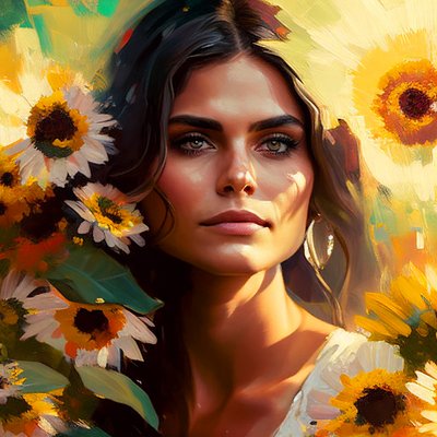 مجردة صورة امرأة مكسيكية جميلة وعباد الشمس، جدار الفن | قماش يطبع بواسطة F. Abderrahim