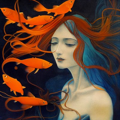ضربات فرشاة الرسم التجريدي، فتاة جميلة، حورية البحر، مطبوعات فنية بواسطة F. Abderrahim
