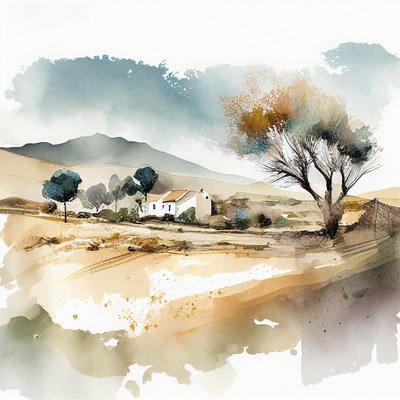 مجردة المناظر الطبيعية المائية جنوب إسبانيا، إطار الجدار | قماش يطبع بواسطة فشتالي عبد الرحيم