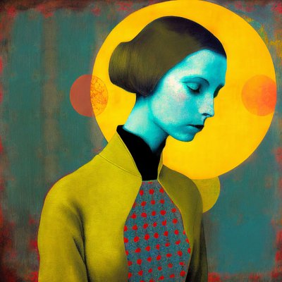 رسم وجه امرأة مجردة في التأمل، مطبوعات قماشية، فن جداري | قماش يطبع بواسطة F. Abderrahim