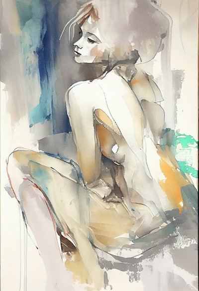 امرأة جميلة تجلس، رسم بالألوان المائية، طباعة فنية جدارية حسب الطلب بواسطة F. Abderrahim