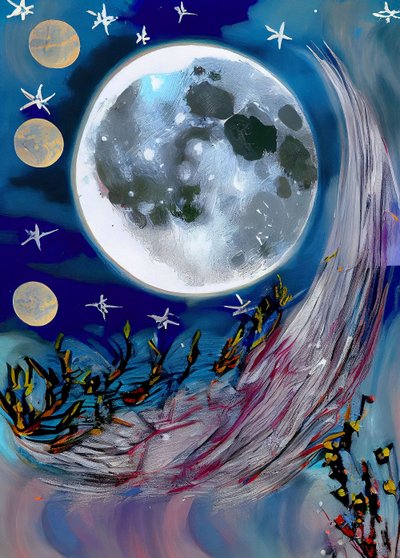 Moon at Night لوحة تجريدية على قماش ، مطبوعات فنية جدارية بواسطة فشتالي عبد الرحيم