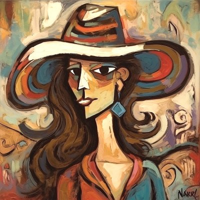 لوحة لسيدة عصرية جميلة ترتدي قبعة ، جدار الفن | قماش يطبع بواسطة F. Abderrahim