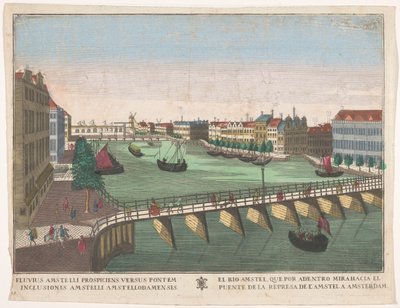 منظر لـ Binnen-Amstel بين Blauwbrug و Hogesluis في أمستردام El rio Amstel، que por adentro mirahacia el puente de la represa de l
