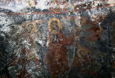 Christ with Angels and saint, fresco in church of Panagia, Kitiros, Crete, Greece (photo) بواسطة أو Magno Cesare Magni