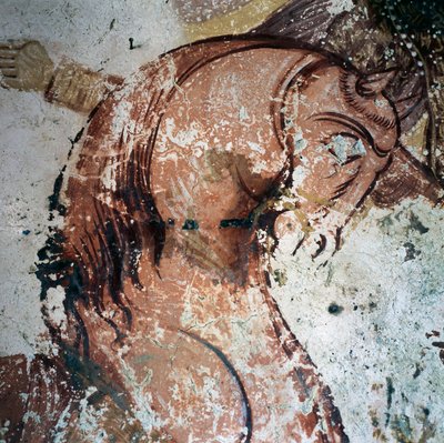 Horse, fresco in Byzantine church in Mournies, Crete, Greece (photo) بواسطة أو Magno Cesare Magni