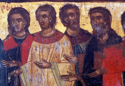 Male figures, wooden panel in Byzantine church of Palea Roumata, Crete, Greece (photo) بواسطة أو Magno Cesare Magni