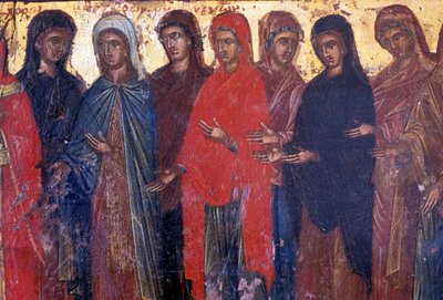 Pious women, wood panel in Byzantine church of Palea Roumata, Crete, Greece (photo) بواسطة أو Magno Cesare Magni