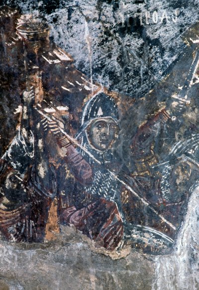 Soldier, damaged fresco on ceiling of church of Agios Vasileios, Vavouledo, Crete, Greece (photo) بواسطة أو Magno Cesare Magni