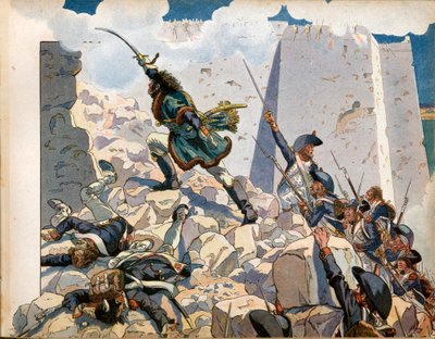 Campaign (Expedition) of Egypt: Joachim Murat (1767-1815) at the siege of Saint John of Acre in Egypt. Engraving by Jacques Marie Gaston Onfray de Breville dit Job (1858-1931) بواسطة اسم مستعار لـ Onfray de Breville Jacques Job