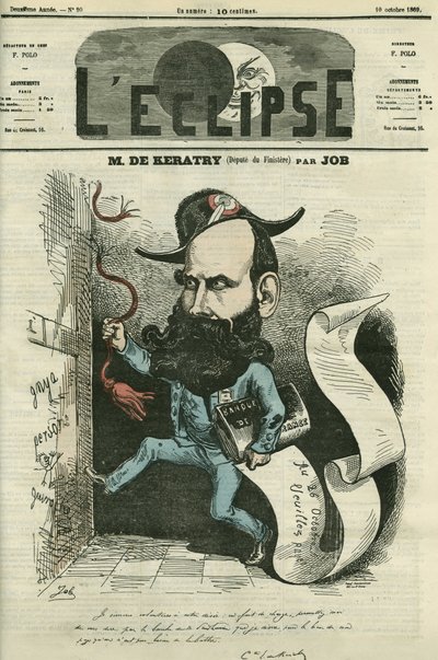 رسم كاريكاتوري لإميل كيراتري (1832-1904) ، سياسي فرنسي. غلاف في "L'Eclipse" بقلم جوب ، 10 أكتوبر بواسطة اسم مستعار لـ Onfray de Breville Jacques Job