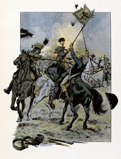 وفاة Theophile Malo Corret de La Tour (أو Latour) d'Auvergne (Theophile-Malo de La Tour d'Auvergne-Corret) (1743-1800) في 28 يونيو 1800 ، عن عمر يناهز 57 عامًا ، في معركة أوبرهاوزن. بواسطة رمح قدمه أولان نمساوي - رسم توضيحي للوظيفة (Ja بواسطة اسم مستعار لـ Onfray de Breville Jacques Job